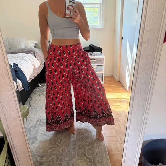 Free People Red Floral Pant size M - Picture 1 of 4
